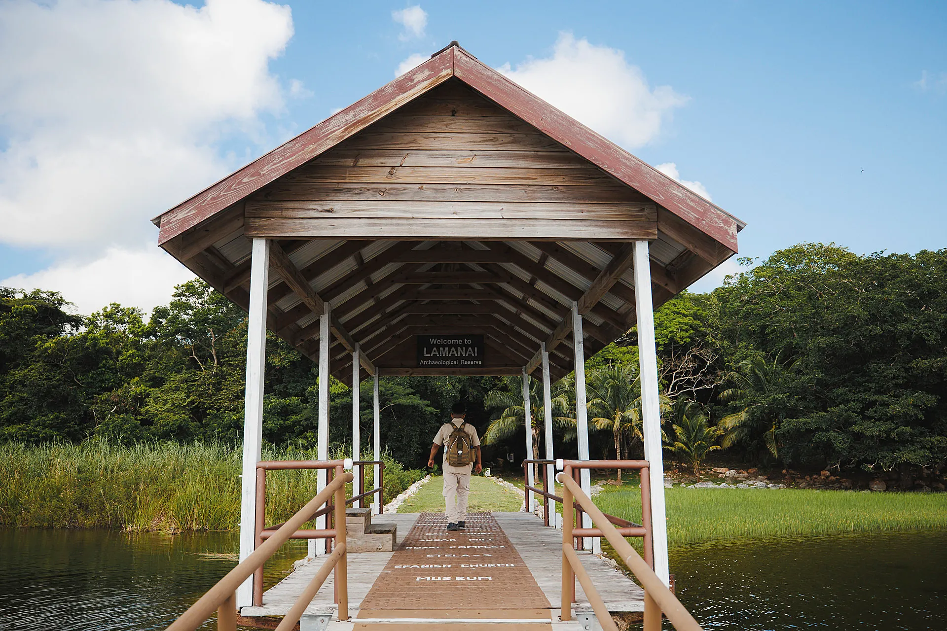 Lamanai Maya Ruins entrance by boat